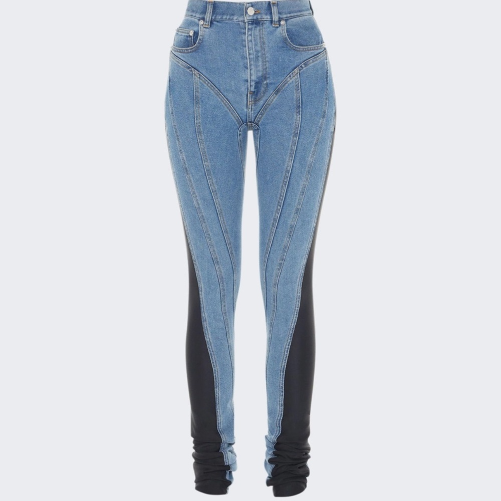 Mugler Blue Bi-Material Spiral Jeans